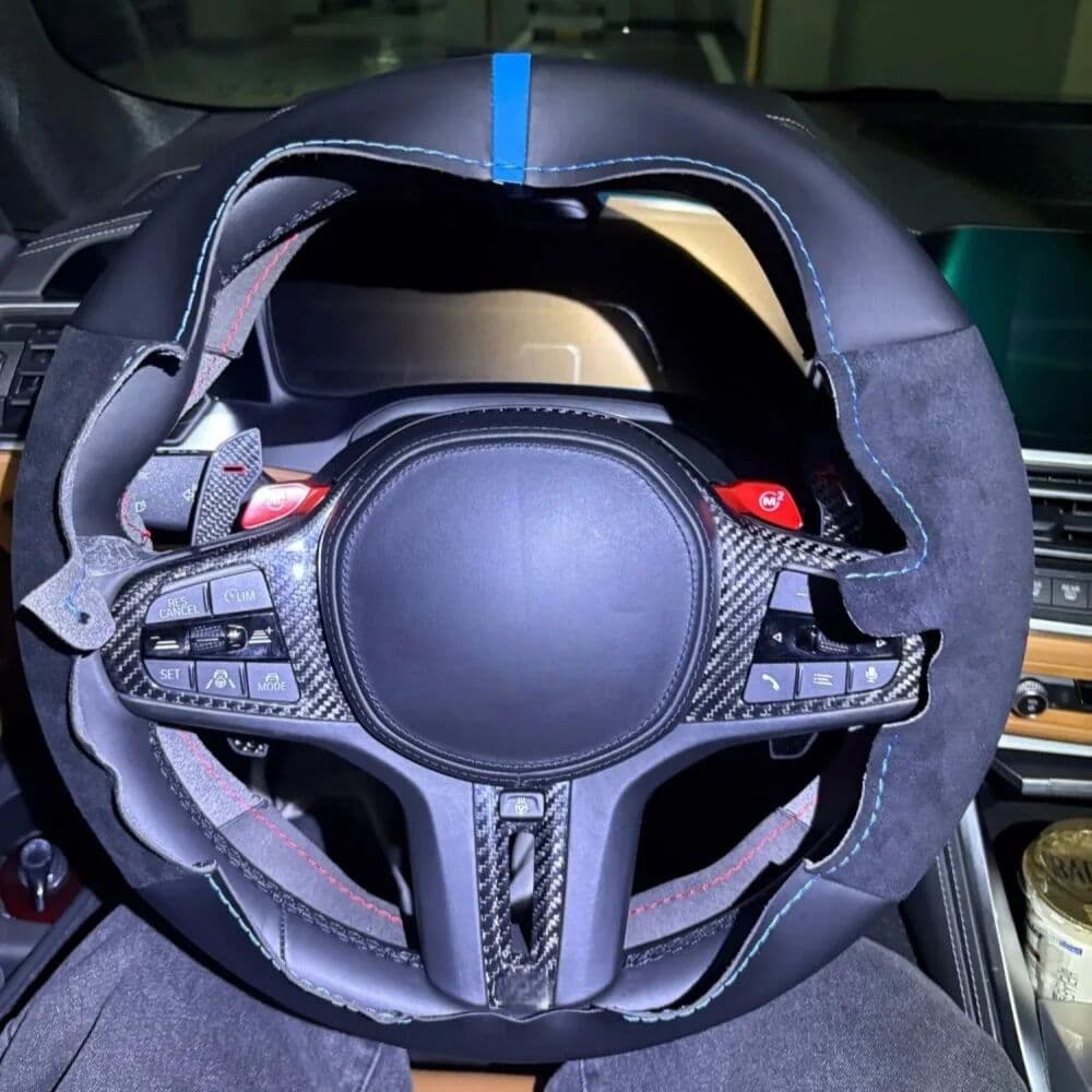 NONE Hand-stitched Breathable Suede Leather Steering Wheel Cover For BMW M Sport G30 G02 X5 F40 F41 g82 M4 Auto Interior Accessories