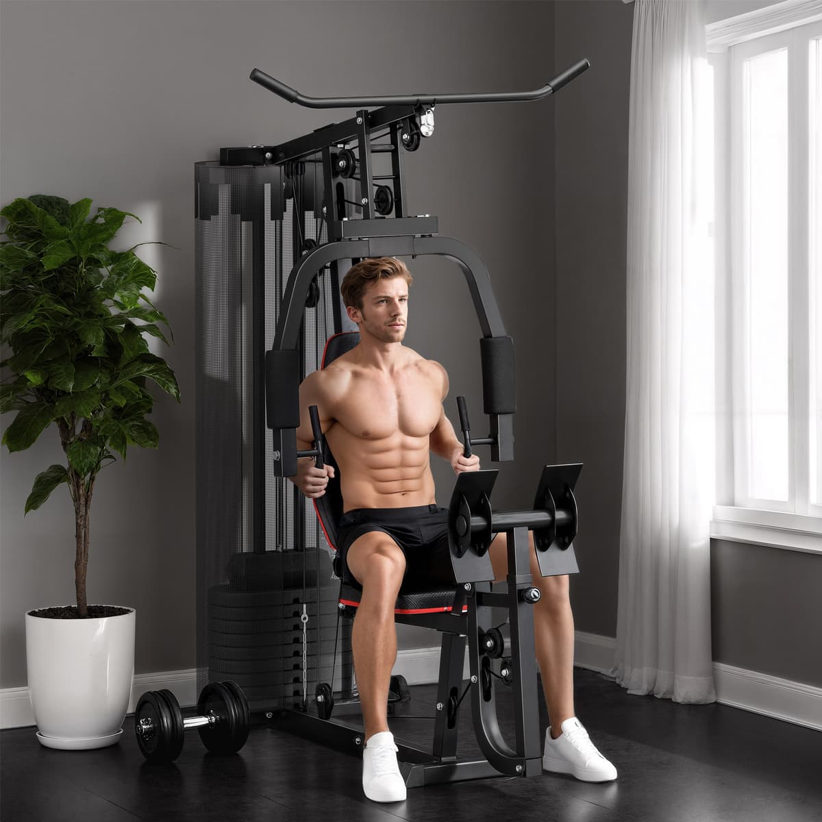 Sportnow Stazione Fitness Multifunzione con 45 kg di Pesi per Home Gym, 160x108x200 cm, Nero