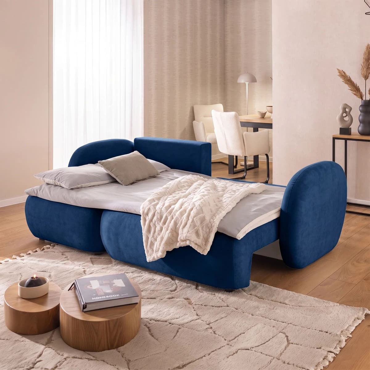garneroarredamenti Divano letto angolare reversibile 230x146cm contenitore tessuto vellutato blu Soffity