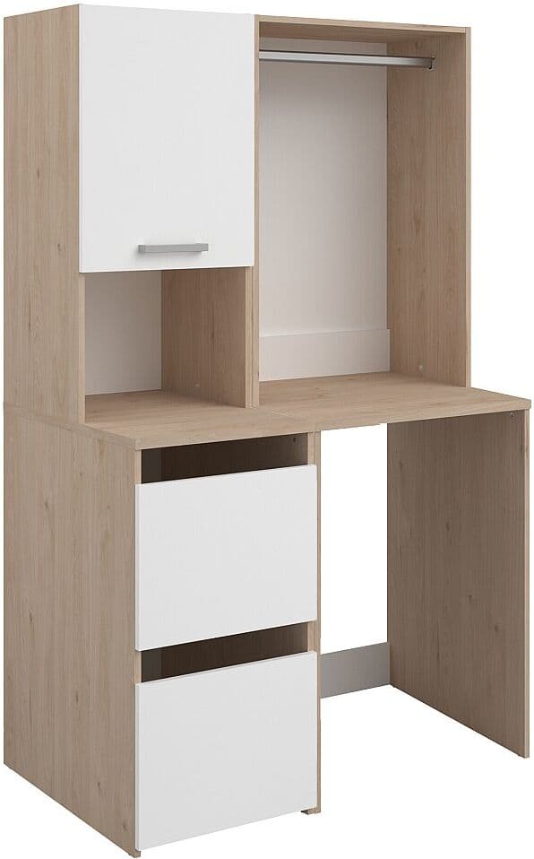 Vente-unique Meuble pour machine à laver avec penderie et placards - Naturel clair et blanc - L111 x H184 cm - ERKANO