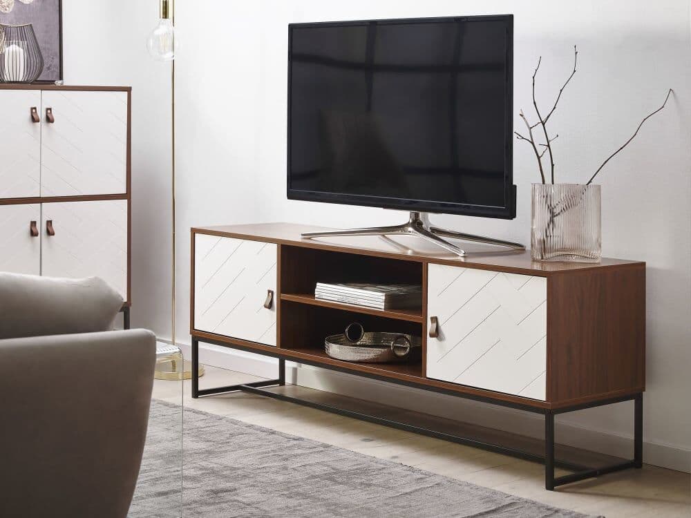 Beliani Mueble tv  marrón oscuro blanco