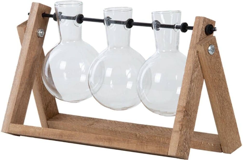 Dekovase ESSCHERT DESIGN "L 45437 cm, Braun/Transparent", braun (braun, transparent), B:25,5cm H:14,5cm, Eisen, Glas, Vasen, Dekovase, Holzart: Paulownia (China) braun, transparent B/H/T: 25,5cm x 14,5cm