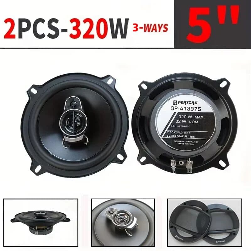 Q-PERTORS 2PCS 5inch (2X 320W) 640W 3-Way Car HiFi Coaxial Speakers with Dust Cover and Audio Cable, Door Stereo Full Range Speaker