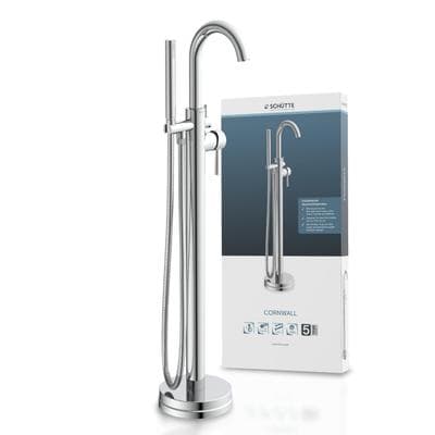 Wannenarmatur SCHÜTTE "CORNWALL", grau (chromfarben), B:20cm H:102cm T:17,1cm, Messing, Armaturen, freistehende Badewanne Armatur,Mischbatterie Badewanne, Wasserhahn Bad
