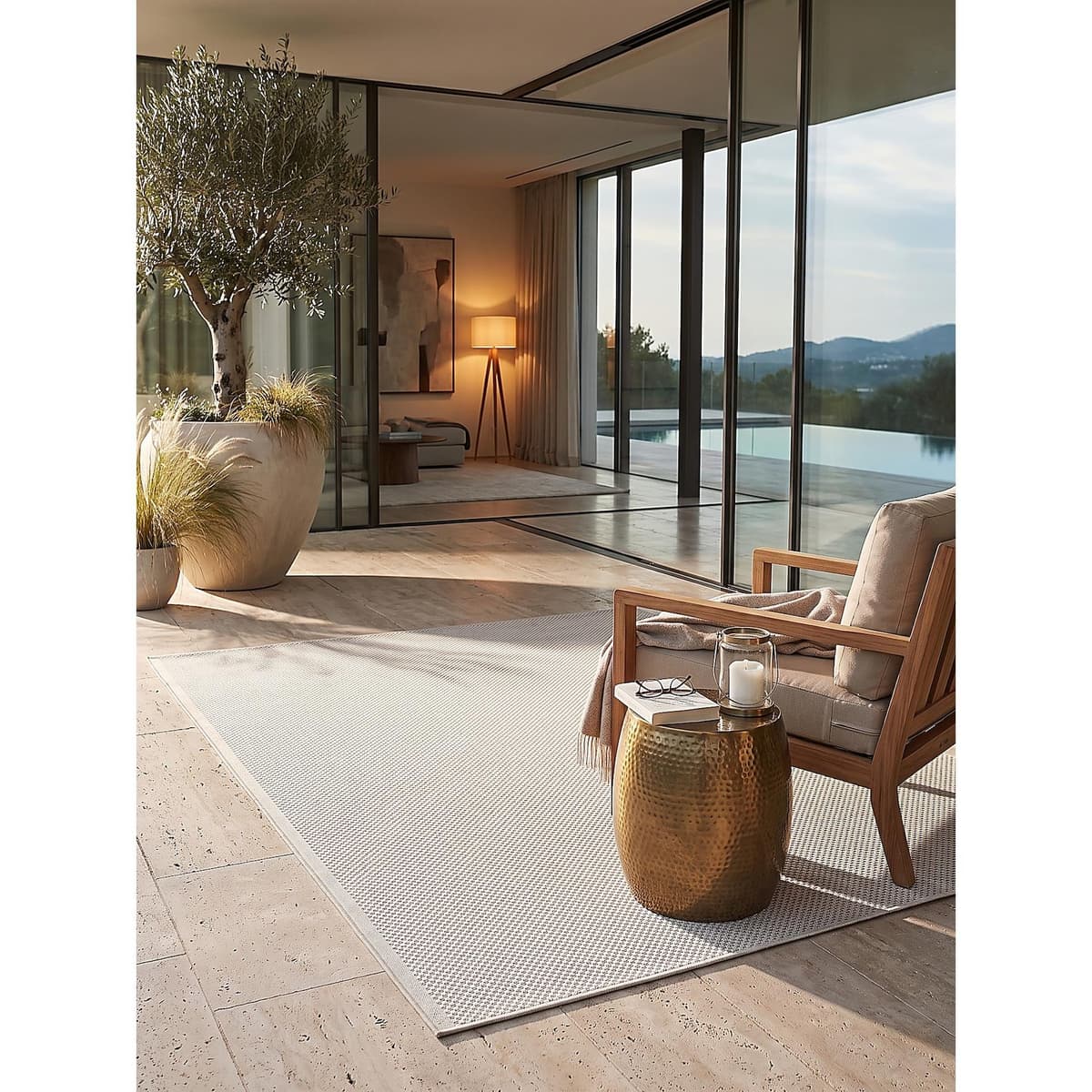 Flachgewebe-Teppich Polypropylen Creme 240x340 cm - BORNO Kadima