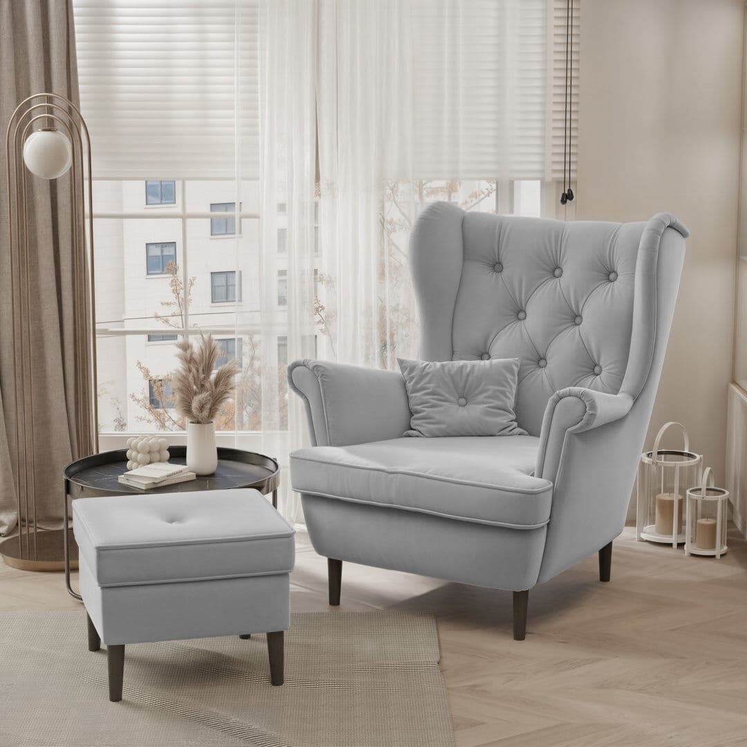 Marlow Home Co. Upholstered Armchair Black/Light Grey 103cm H X 75cm W X 60cm D