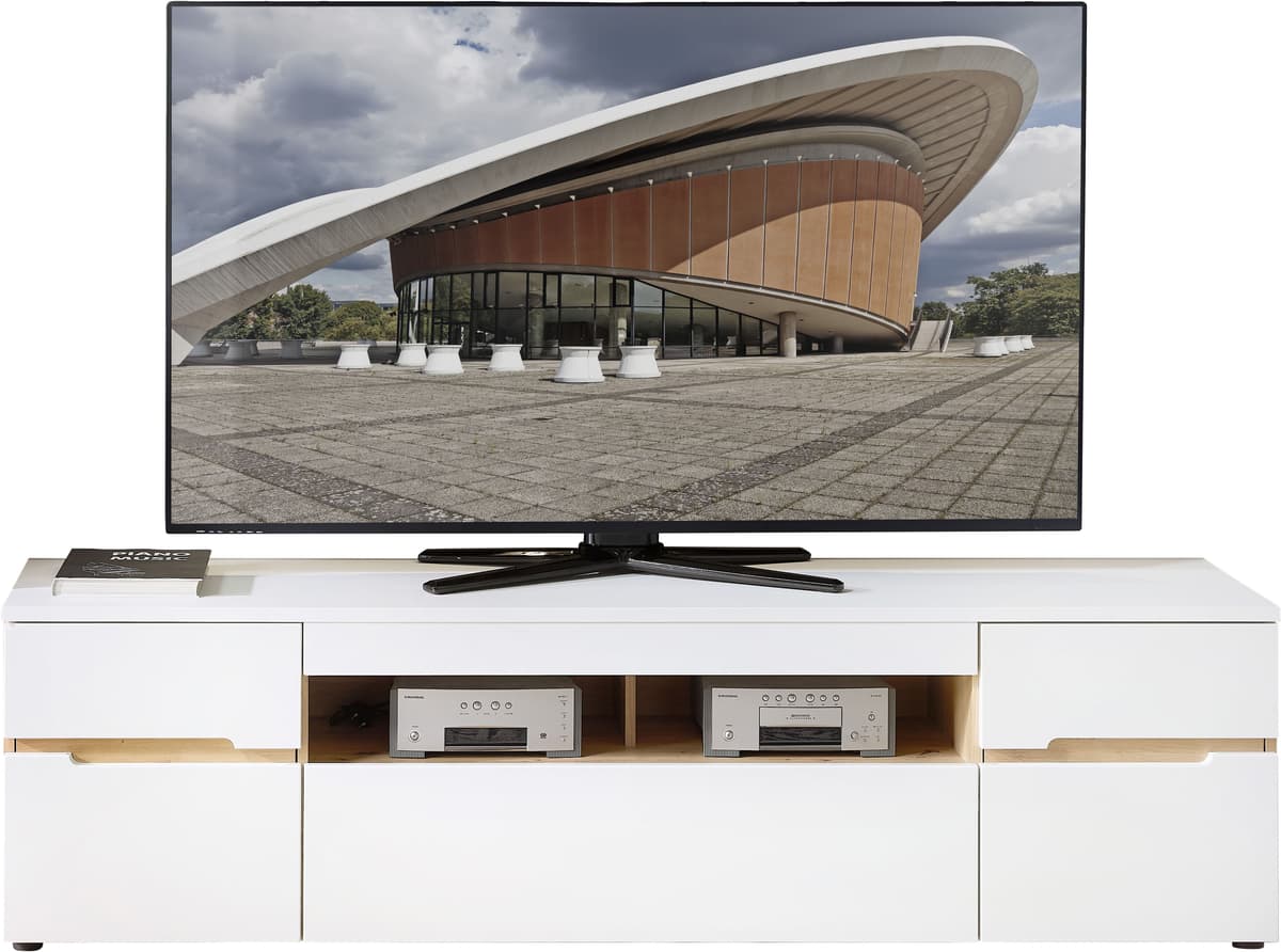 TV-Schrank INNOSTYLE "Memphis TV-Lowboard, 192x53x47cm (B/H/T)", weiss (weiß), B:192cm H:53cm T:47cm, FSC-zertifizierter Holzwerkstoff, MDF, Schränke, TV-Schrank weiß weiss, B/H/T: 192cm x 53cm x 47cm, Schubladen: 1 Stk. Türen: 2 Stk.