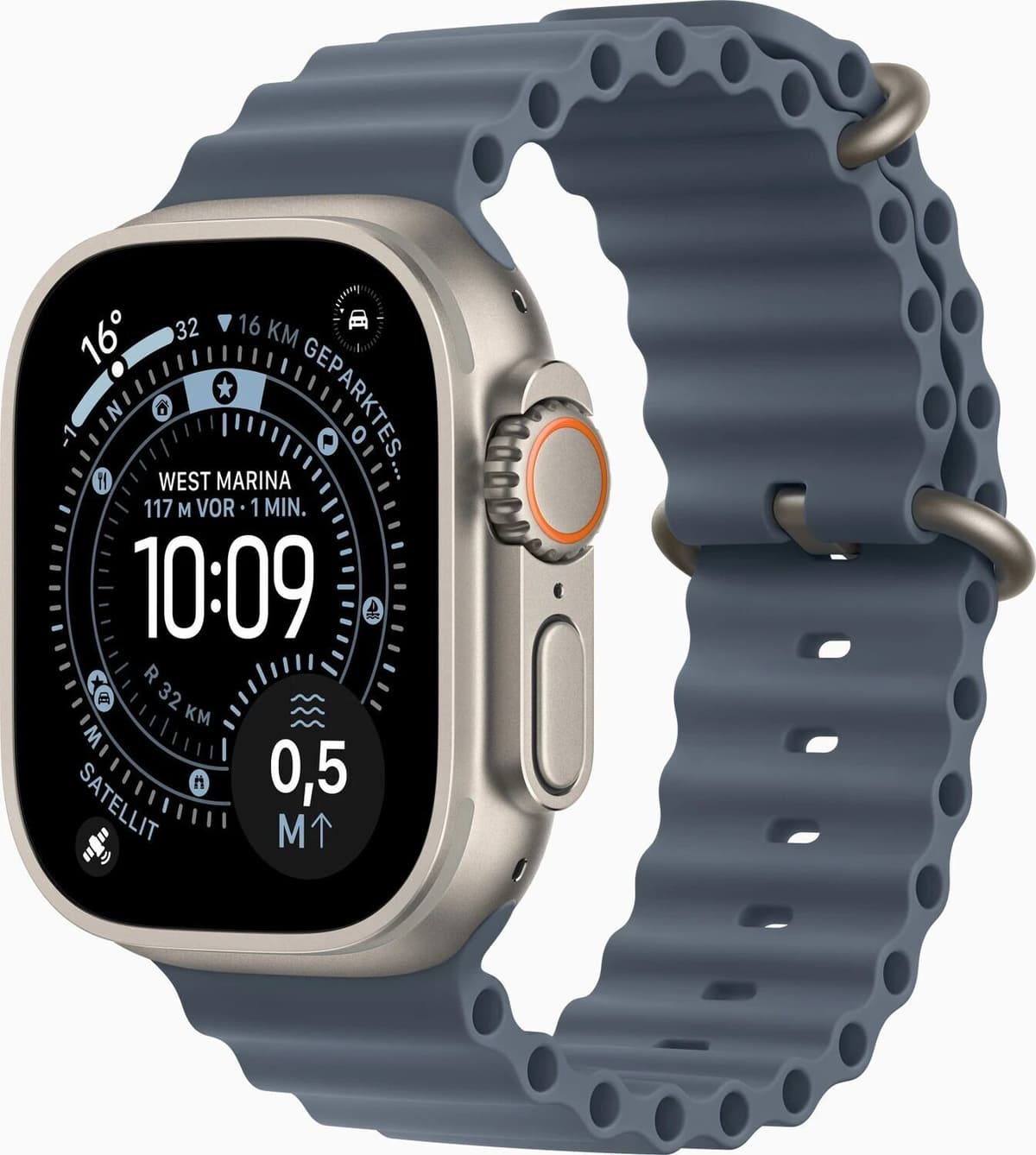 Apple Watch Ultra 3 (2025)   GPS + Cellular   Naturligt Titan   Marinblått Ocean-armband