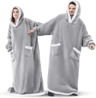Inspire Essentials CozyWrap Super Long Flannel Blanket Hoodie Oversized Wearable Blanket 5 Ft 11 In gray