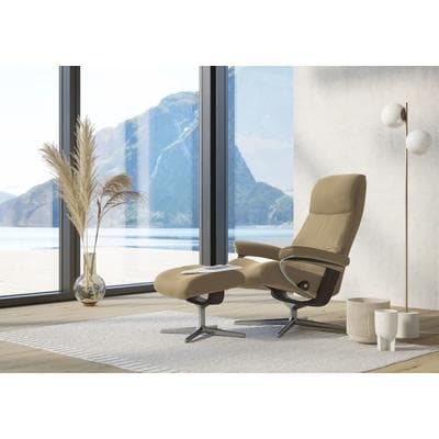 Relaxsessel STRESSLESS "View", beige (sand paloma), B:78cm H:108cm T:78cm, Leder PALOMA: PALOMA ist ein durchgefärbtes Semianilin-Möbelleder mit natürlicher Narbung., Sessel, Relaxsessel, mit Cross Base, Größe S, M & L, Holzakzent Wenge