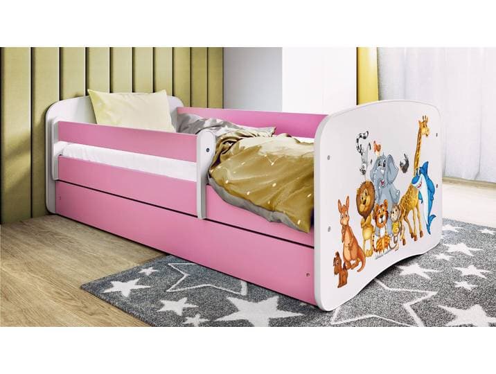 Lit simple Buyo - Animaux 70 x 140cm Avec sommier à lattes & matelas Rose foncé/Rose