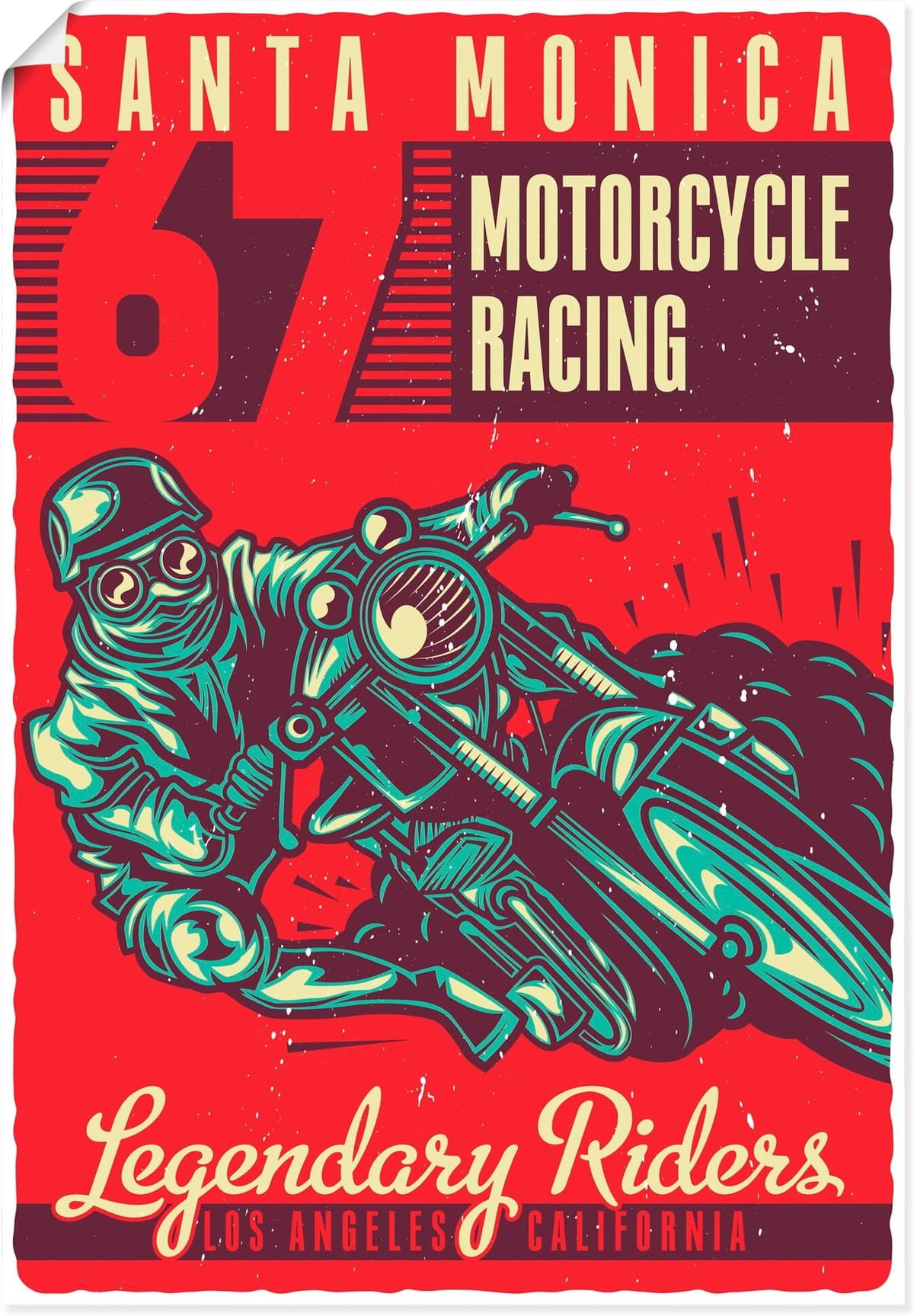Wandbild ARTLAND "Motorrad Santa Monica", rot (farbe bild(er): rot), B:90cm H:130cm, Bilder, Wandbild, als Alubild, Leinwandbild, Poster, Wandaufkleber in verschied. Grössen farbe bild(er): rot B/H/T: 90cm x 130cm, Kunstdrucke & Poster Hochformat, 1 Stk.