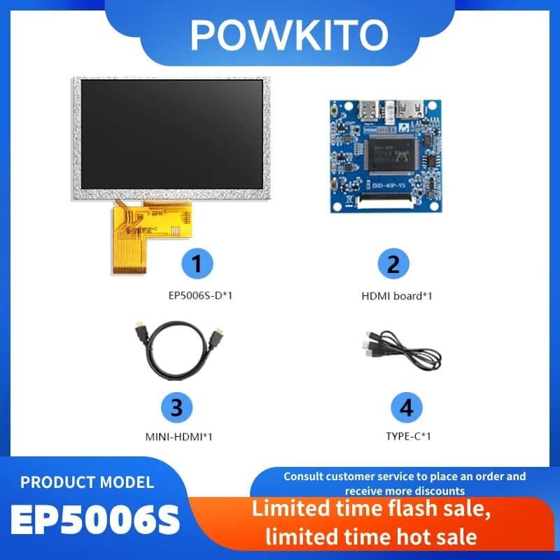 POWKITO 5-inch HDMI-Small Board Module with Touch High Pixel 800 * 480, IPS Module RGB Display TYPE-C Power Mini HDMI-Support DIY