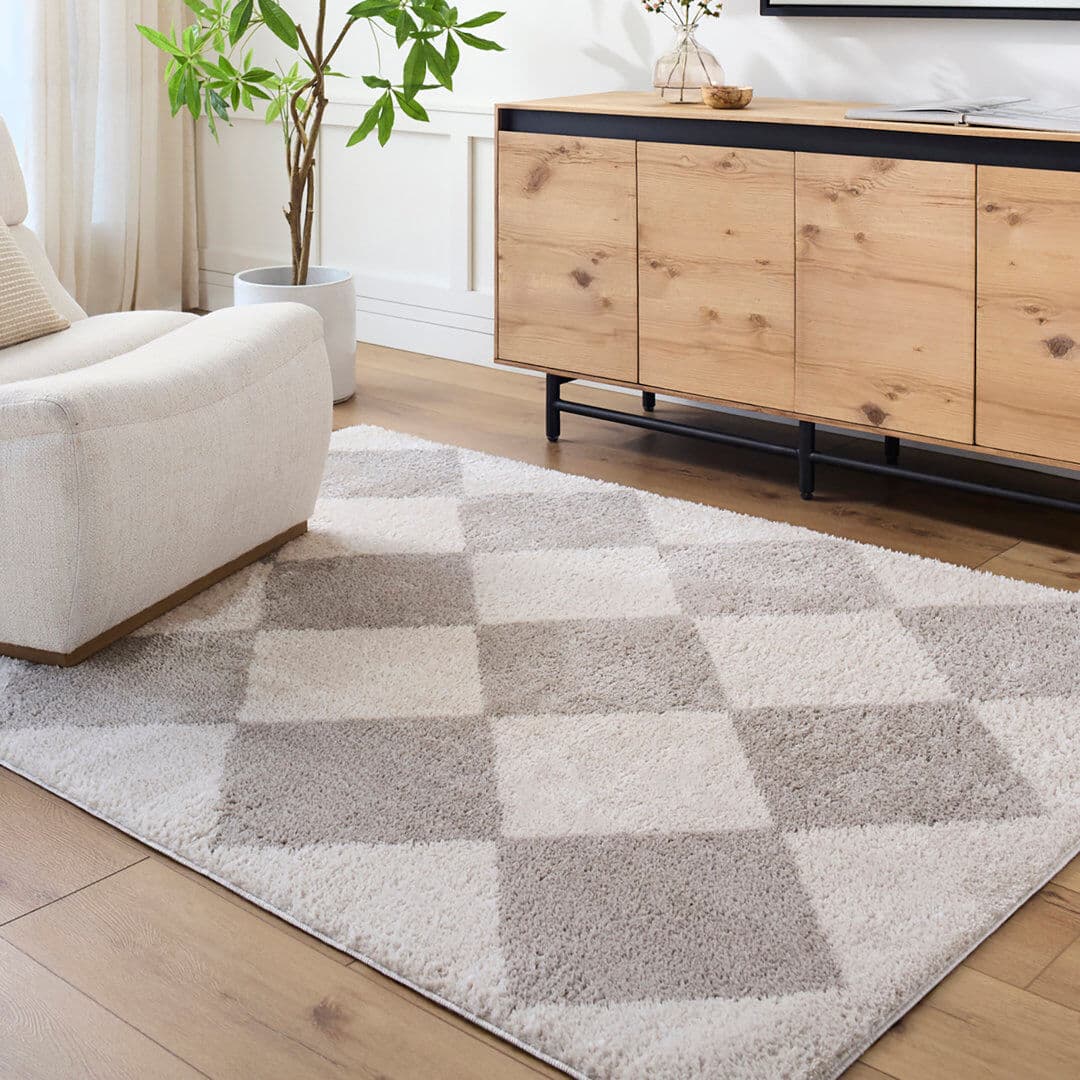 17 Stories Fossay Geometric Washable High-Pile Rug Beige;Gray Rectangle 160 x 213cm