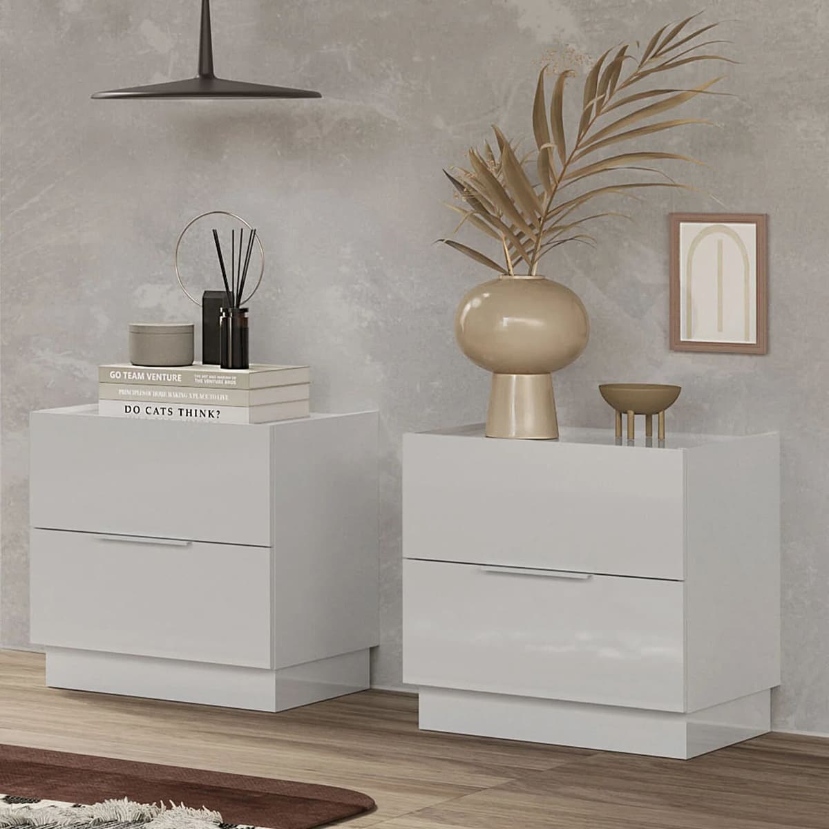 garneroarredamenti Set 2 comodini 50x52h cm 2 cassetti bianco lucido Silky