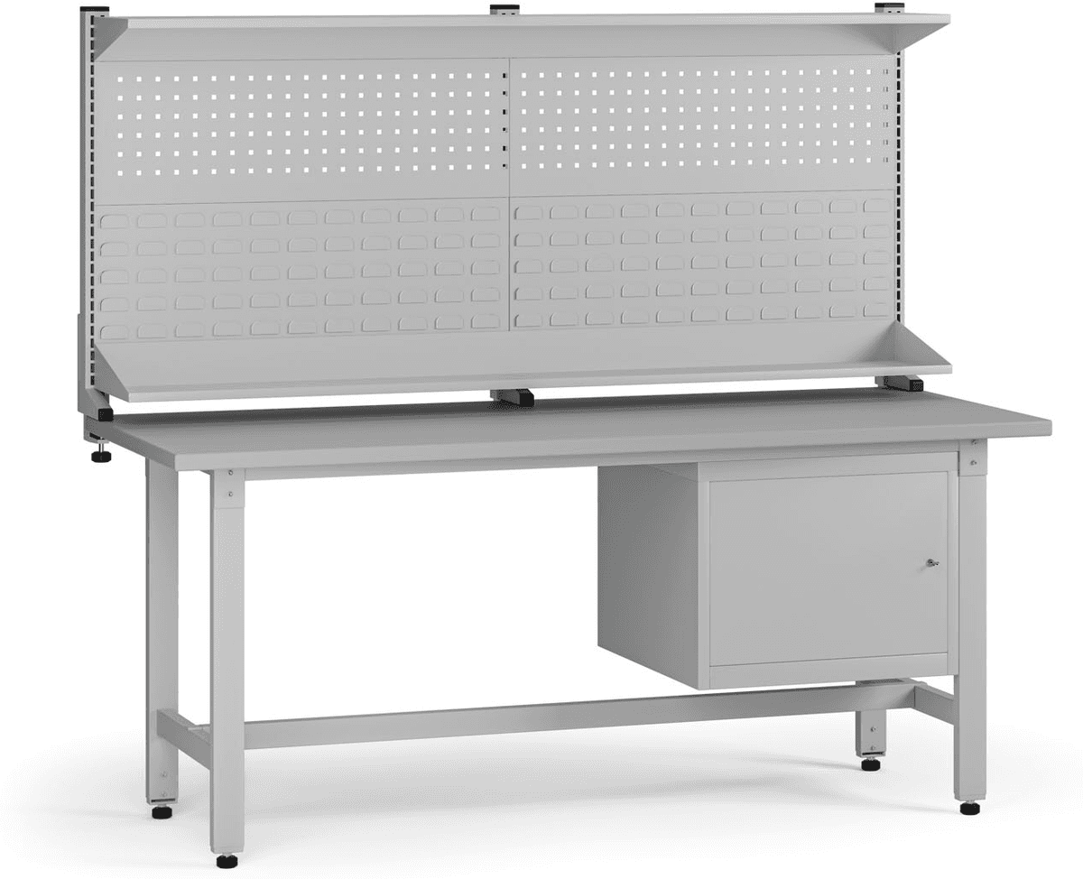 B2B Partner Stół warsztatowy z regulacją wysokości G5 z panelem, 1800 x 750 x 800-1000 mm, 1x szafka, szary
