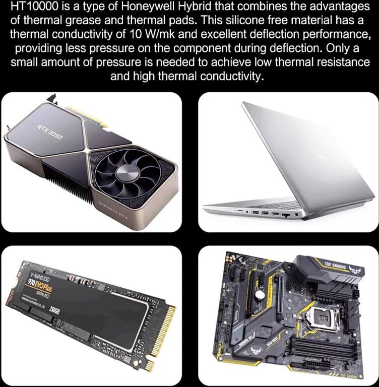 Flying Elephant Honeywell HT10000, Thermal Grease 10W/m.K Putty Conductive Silicone Phase Change Thermal Paste Material for CPU GPU Laptops
