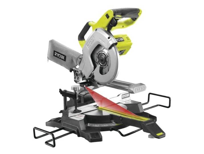 Ryobi Accukap-/verstekzaag R18MS216-0 (zonder accu, afkortzaag met trekfunctie, traploze verstekhoek, hellingshoek 0° - 45°, tafelblad van gegoten aluminium)