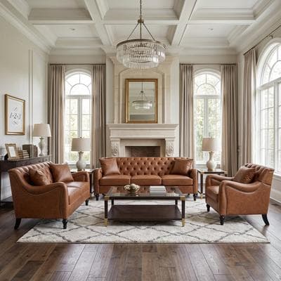 GDFStudio - PU Leather 3-Piece 1+2+3 Seats Tufted Sofa Set with Solid Wood Frame and Birch Legs