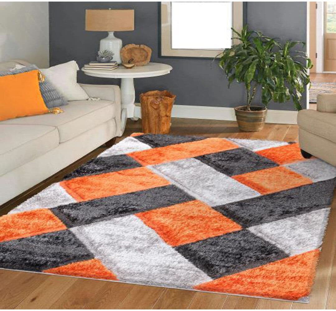 Ivy Bronx Daline Rectangle Geometric Shaggy Area Rug Orange Rectangle 200 x 290cm