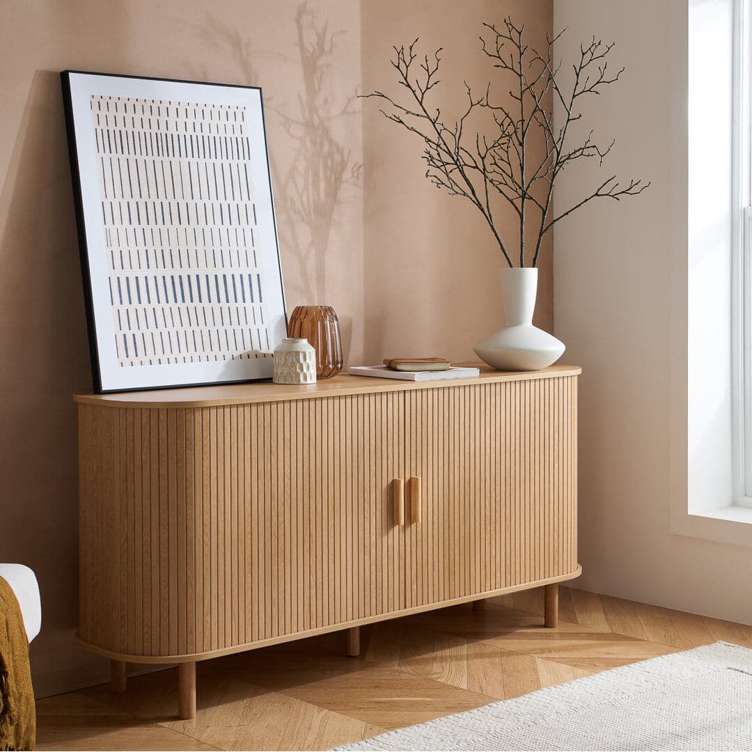 17 Stories Suire 2 DOOR FLUTED SIDEBOARD Oak Wood 76cm H X 160cm W X 45cm D