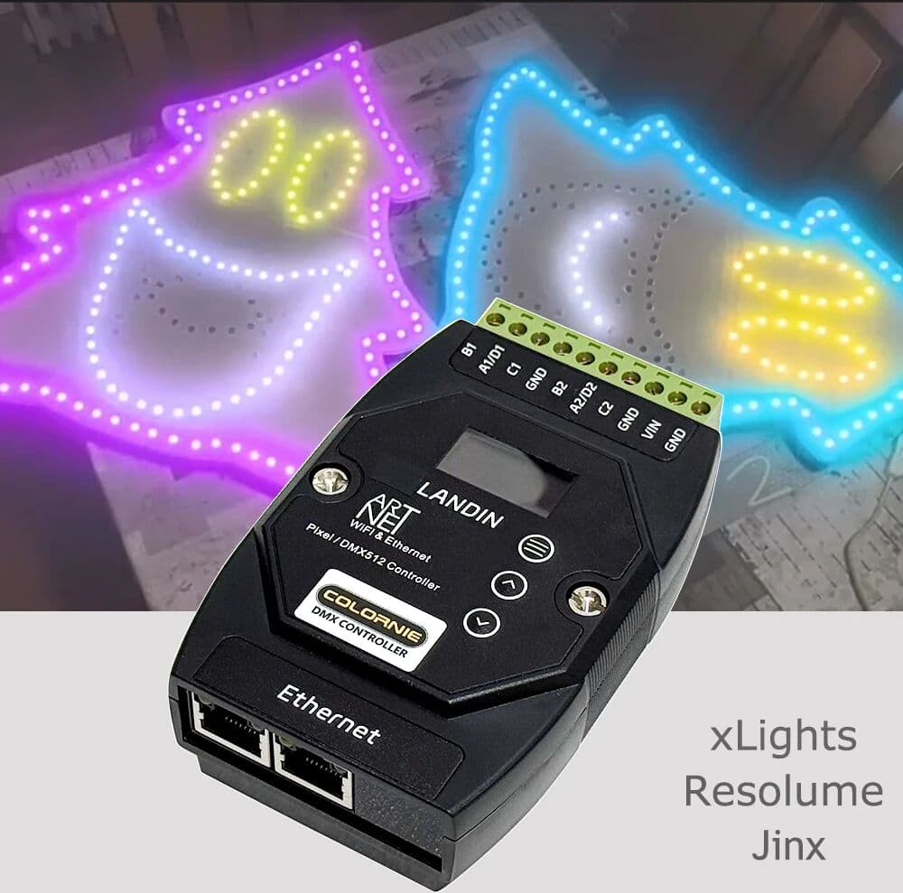 COLORNIE Hot 2-Port Jinx! M5.0 Artnet/sACN To SPI Pixel Controller Output 1360 Pixels  For DMX512 2811 2812 LED Strip Light