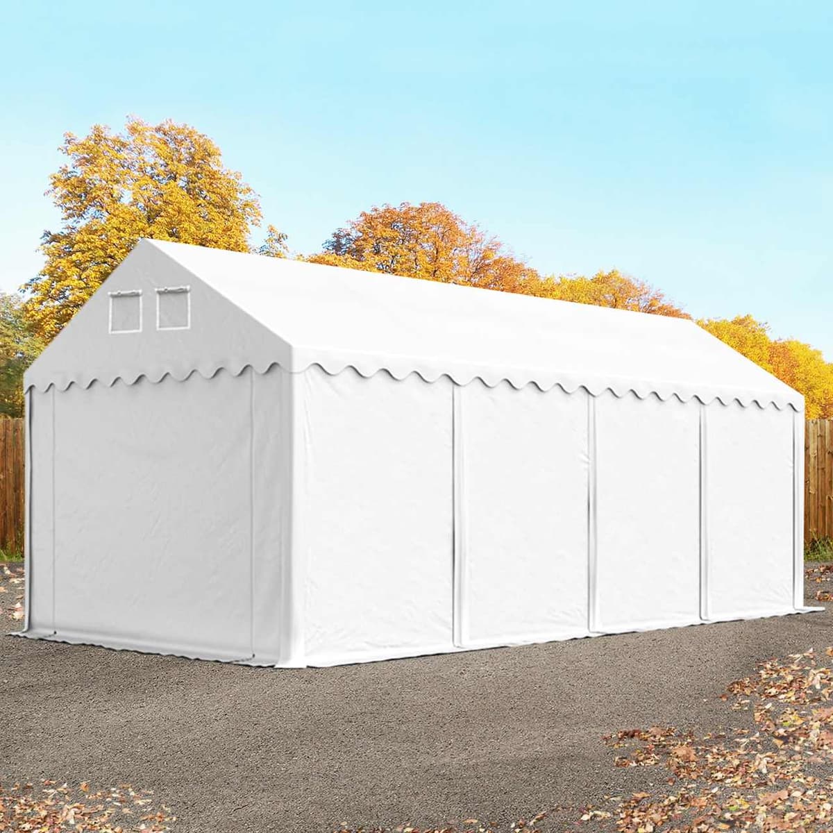 TOOLPORT Ipari sátor, 3x8m, PVC ponyva, fehér, padlókerettel, statikai meger?sítéssel (beton alap) - (37008)