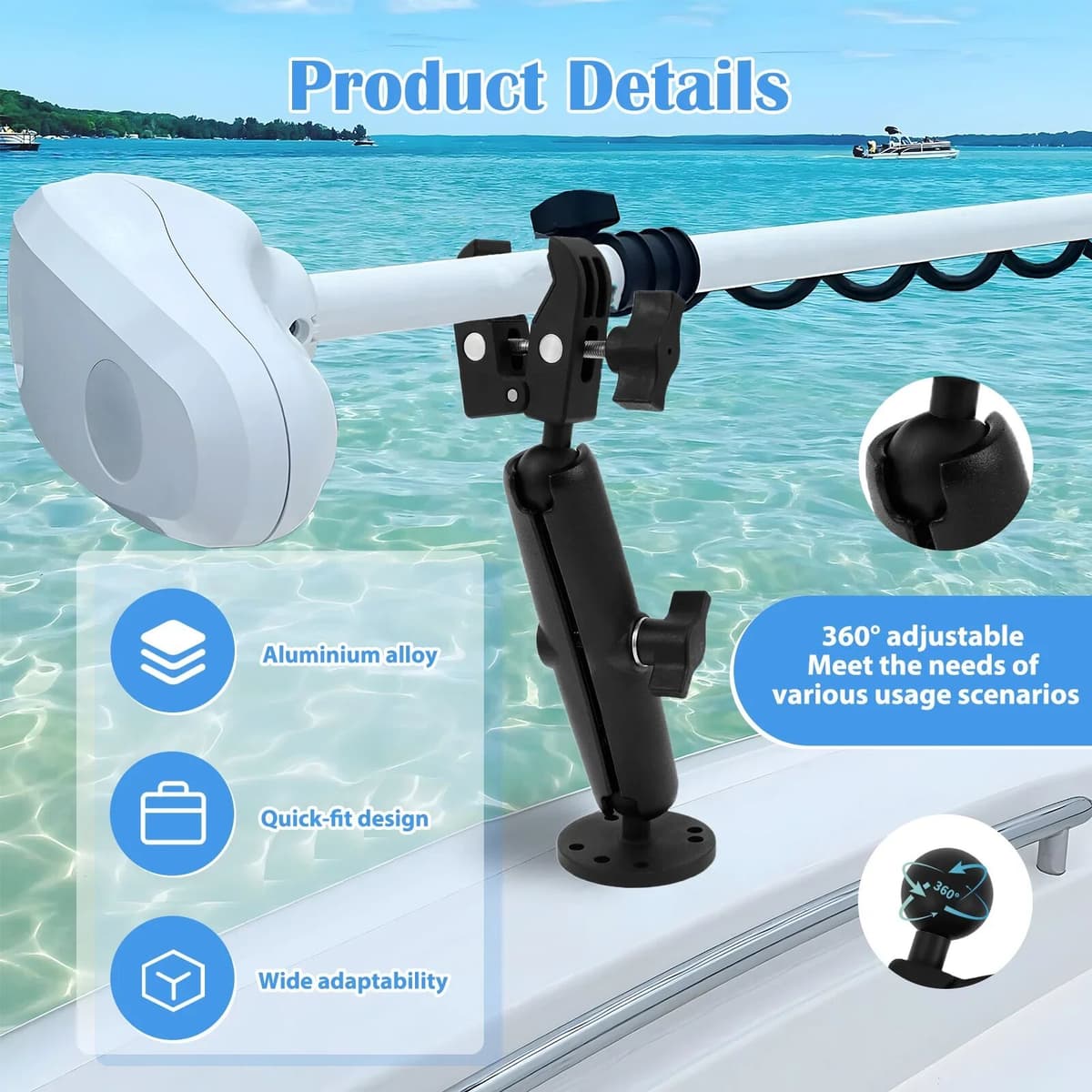 NONE Trolling Motor Stabilizer Mount Support 360° Adjustable Tough-Claw Boat Trolling Motor Shaft Reduces Bounce Fits to 0.6