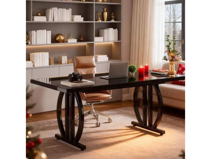Grand Bureau d'ordinateur 160cm Bureau d'ordinateur moderne Sac de Rangement Latéral Table d'Ordinateur Moderne Noir