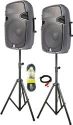 Komplet sæt aktive højttalere 2x800Watt med 2 stativer og kabler TILBUD NU with