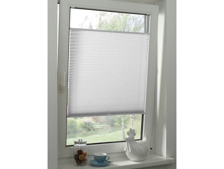 Plissee GARDINIA Solid Plissee nach Mass, mit Bohren, verspannt, halbtransparent , weiss (weiß), B:80cm H:200cm, Obermaterial: 100% Polyester, Plissees, Plissee, nach Mass