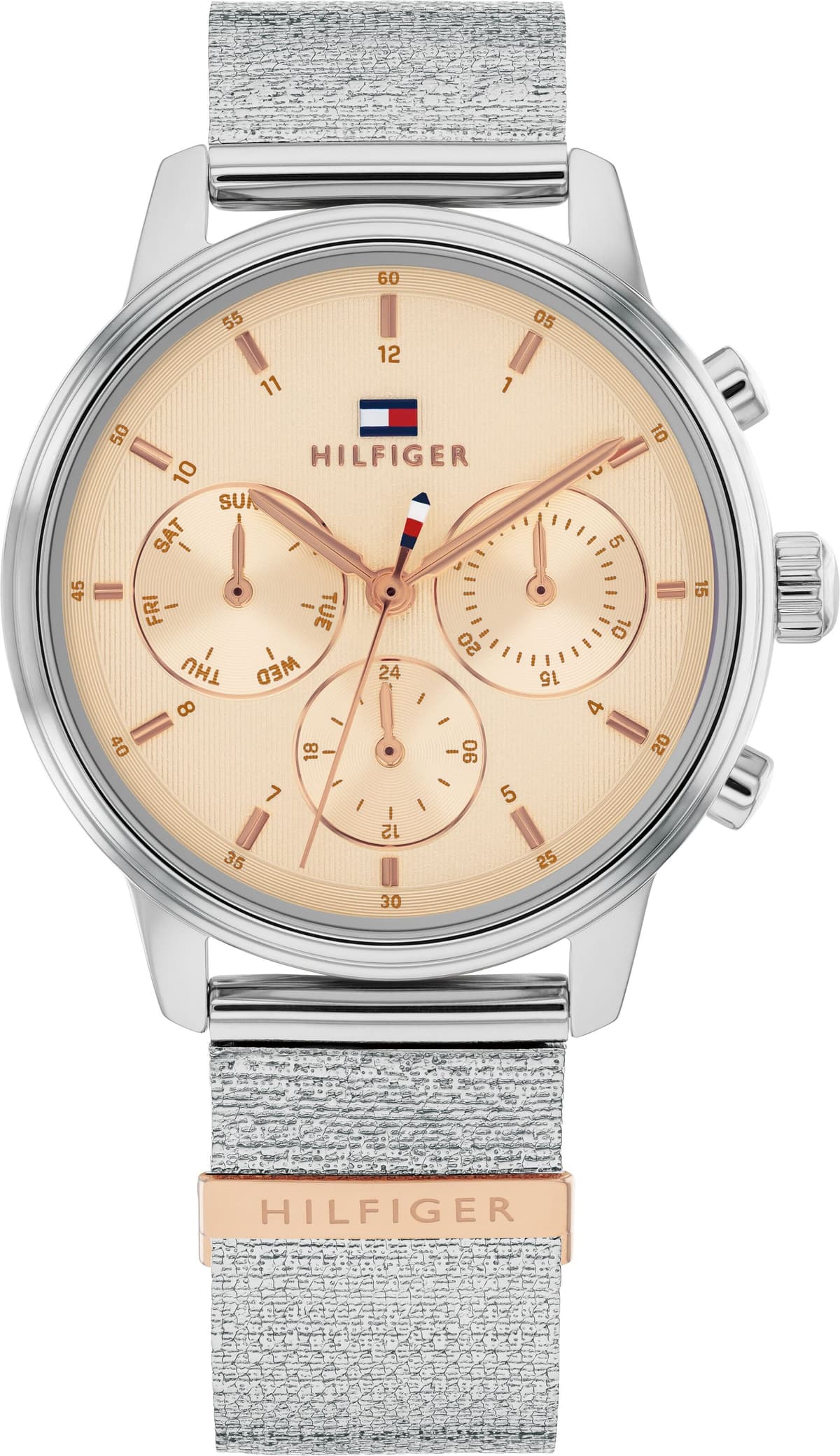 Multifunktionsuhr TOMMY HILFIGER "BLAKE", rosa (silberfarben, beige, beige), Armbanduhren, Damen, silberfarben, Quarzuhr, Armbanduhr, Damenuhr, Edelstahlarmband, analog