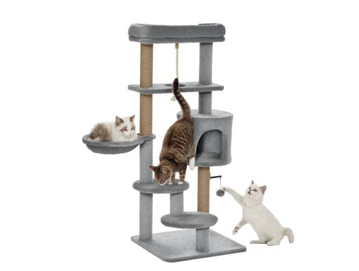 PawHut Kattenkrabpaal 120 cm met Mand voor katten tot 5 kg Lichtgrijs
