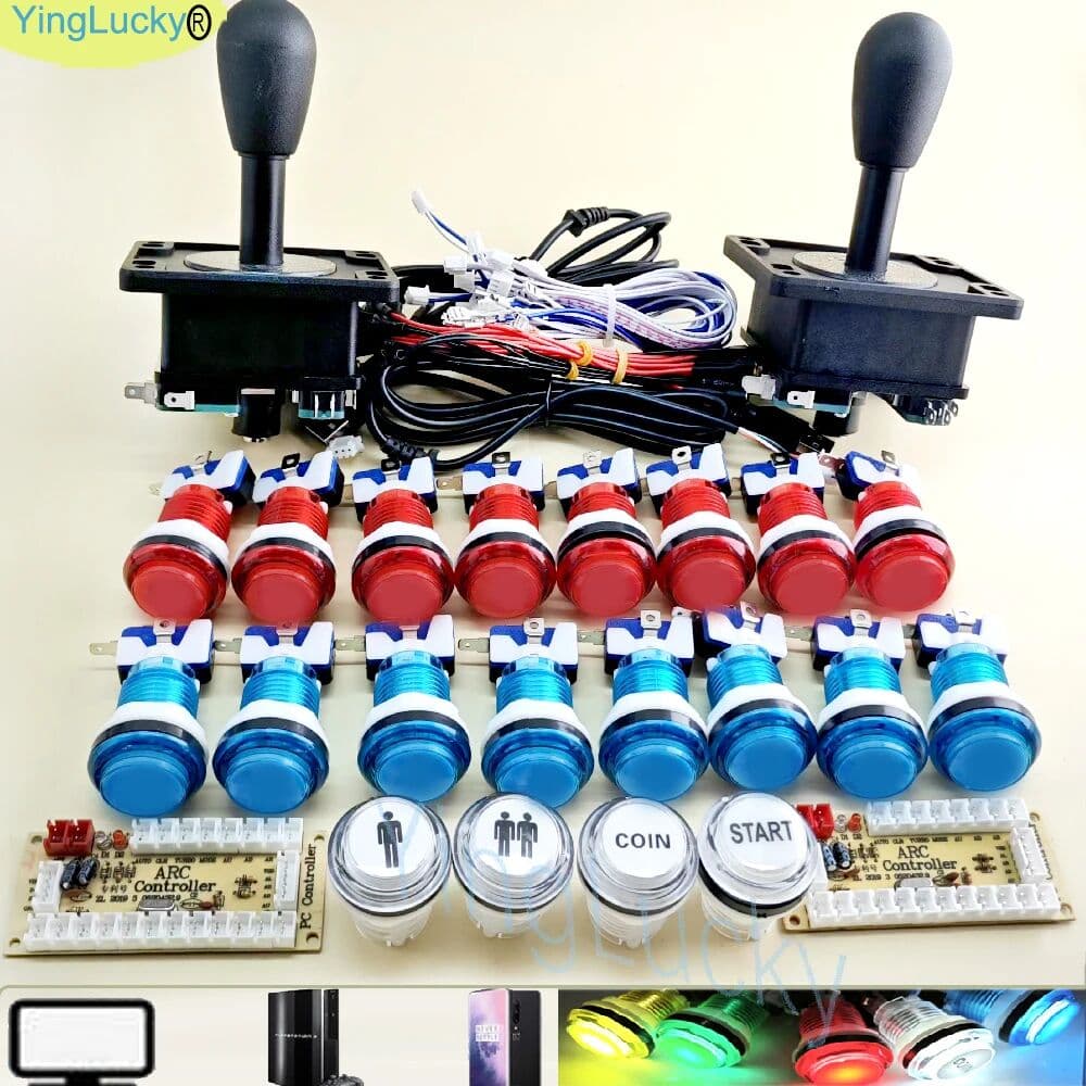 YingLucky DIY Arcade Kit 2 Players With LED Push Button American Style Joystick USB Encoder Cable Mame Jamma Game Parts PC Raspberry Pi P