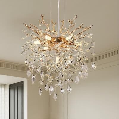 Kodotan sofa "Modern Tree Branch Crystal Chandelier Luxury Gold Crystal Pendant Lighting 18"" Contemporary 7-Light Chandeliers for Dining Room"