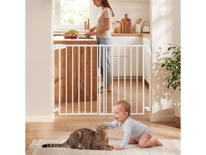 VEVOR Barrière de Sécurité Bébé\, Largeur Réglable 720-1085 mm\, Barrière Porte Chien\, Hauteur 760 mm\, Sans Barre au Sol\, Fixation par Perçage avec Accessoires\, Pour Escaliers\, Passages et Maison\, Blanc