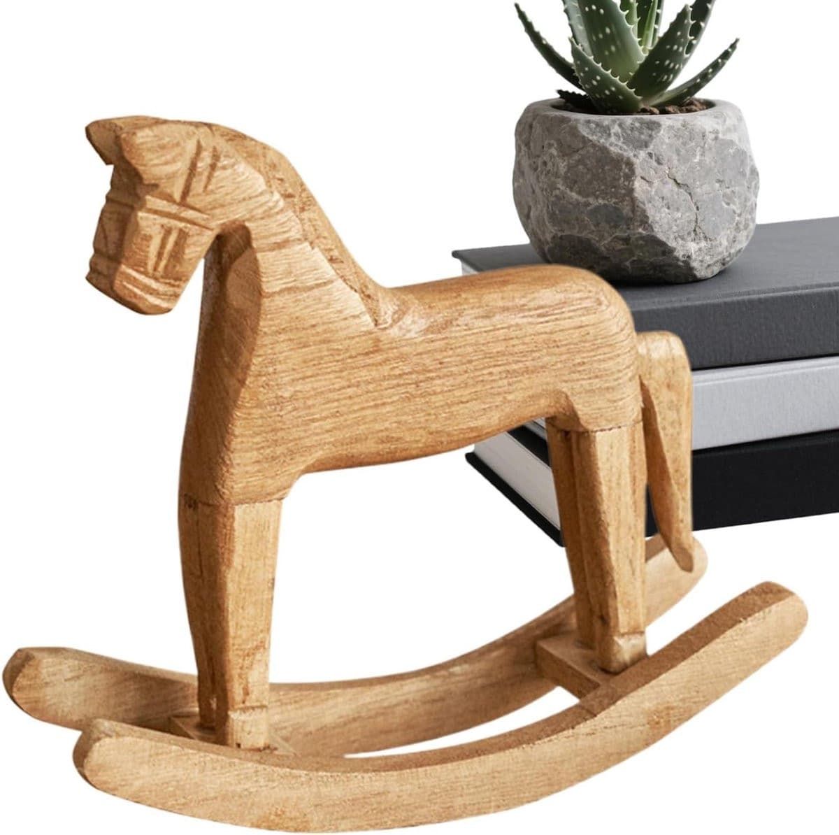 Handgesneden houten paarden beeld voor interieurdecoratie - Houtkleur - H x B x D: 19 x 6,5 x 16 cm