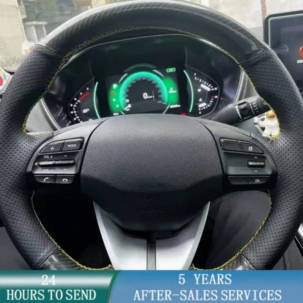 WUNHKF Customized Car Steering Wheel Braid Cover Hand Sewing Carbon Fibre Leather For Hyundai Elantra 4 2016-2019 Ioniq 2017-2019