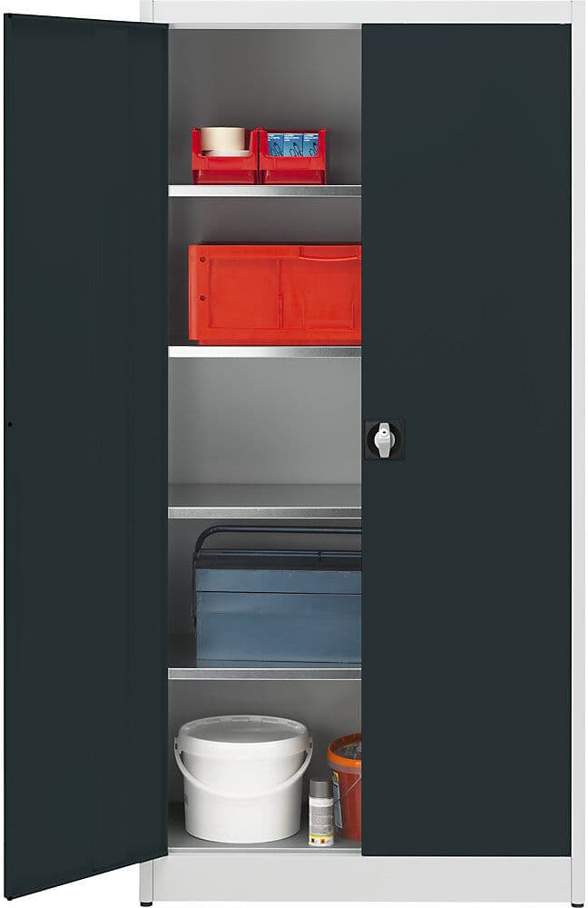 Schwerlast-Flügeltürschrank, HxB 1950 x 950 mm, Tiefe 500 mm, lichtgrau/anthrazitgrau mauser