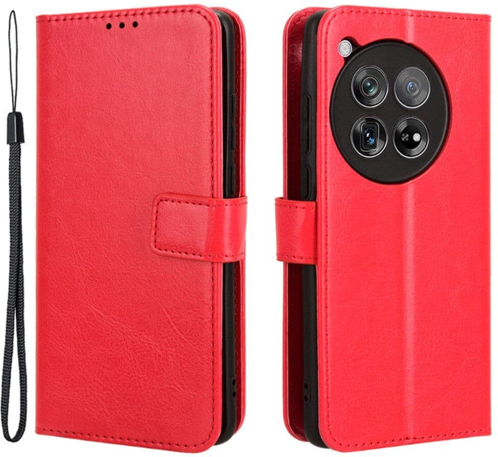 EIDERWOOD OnePlus 12R Blankt Læder Flip Cover m. Pung & Strop - Rød