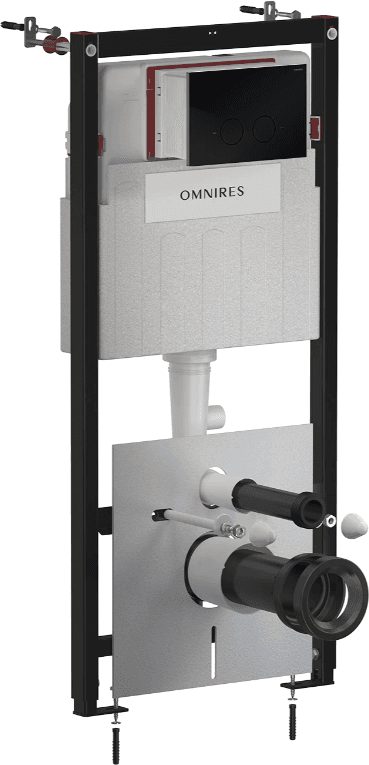 Omnires Eco Flush Set Strongframe stelaż podtynkowy do WC z eco spłukiwaniem + STEEL-R45 przycisk spłukujący czarny półmat  ze stali nierdzewnej STFWCECO1R45-RBL