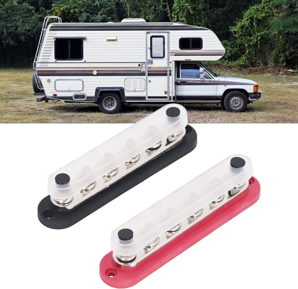 VBESTLIFE 2Pcs M8 300A 12‑48V Power Distribution Block Brass Stainless Steel Bus Bar Terminal Block for Car Boat Marine