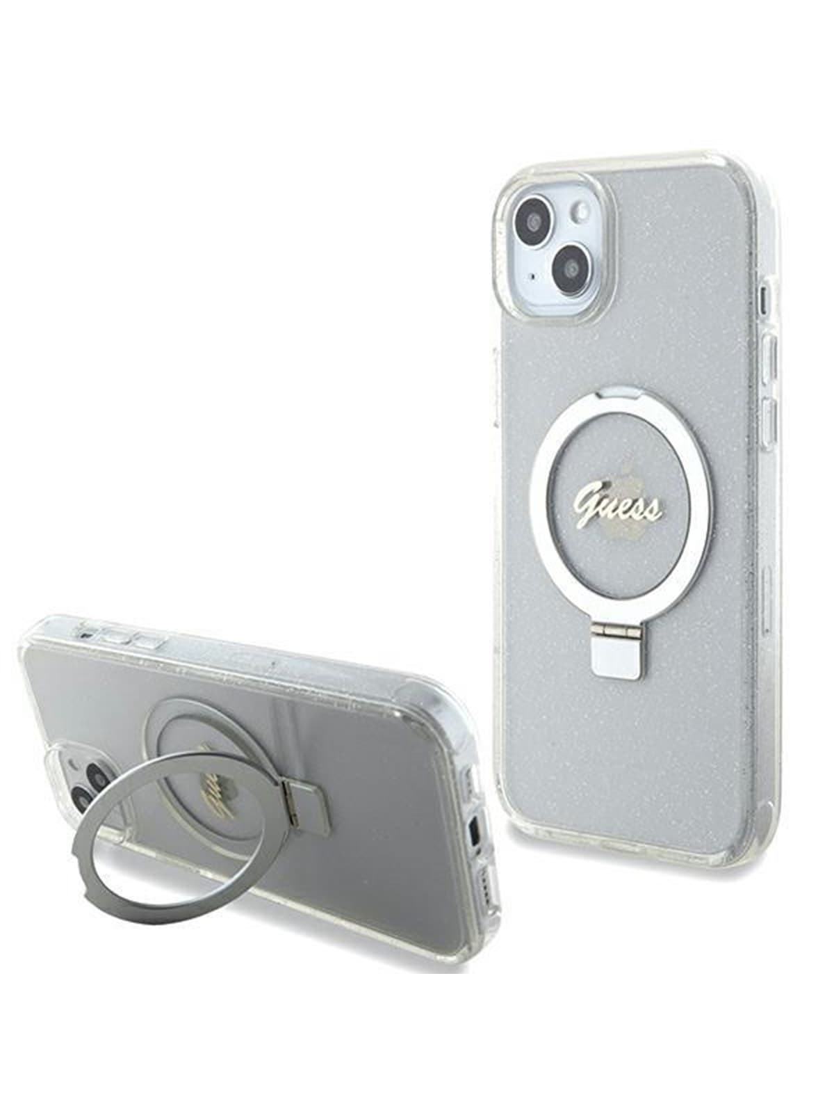 GUESS GUHMP15MHRSGSD iPhone 15 Plus / 14 Plus 6.7" transparent/transparent hardcase Ring Stand Script Glitter MagSafe
