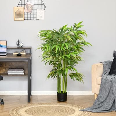 "HOMCOM 4.5FT Artificial Bamboo Tree Faux Decorative Plant in Nursery Pot for Indoor Outdoor Décor - 6.75"" x 6.75"" x 55"""