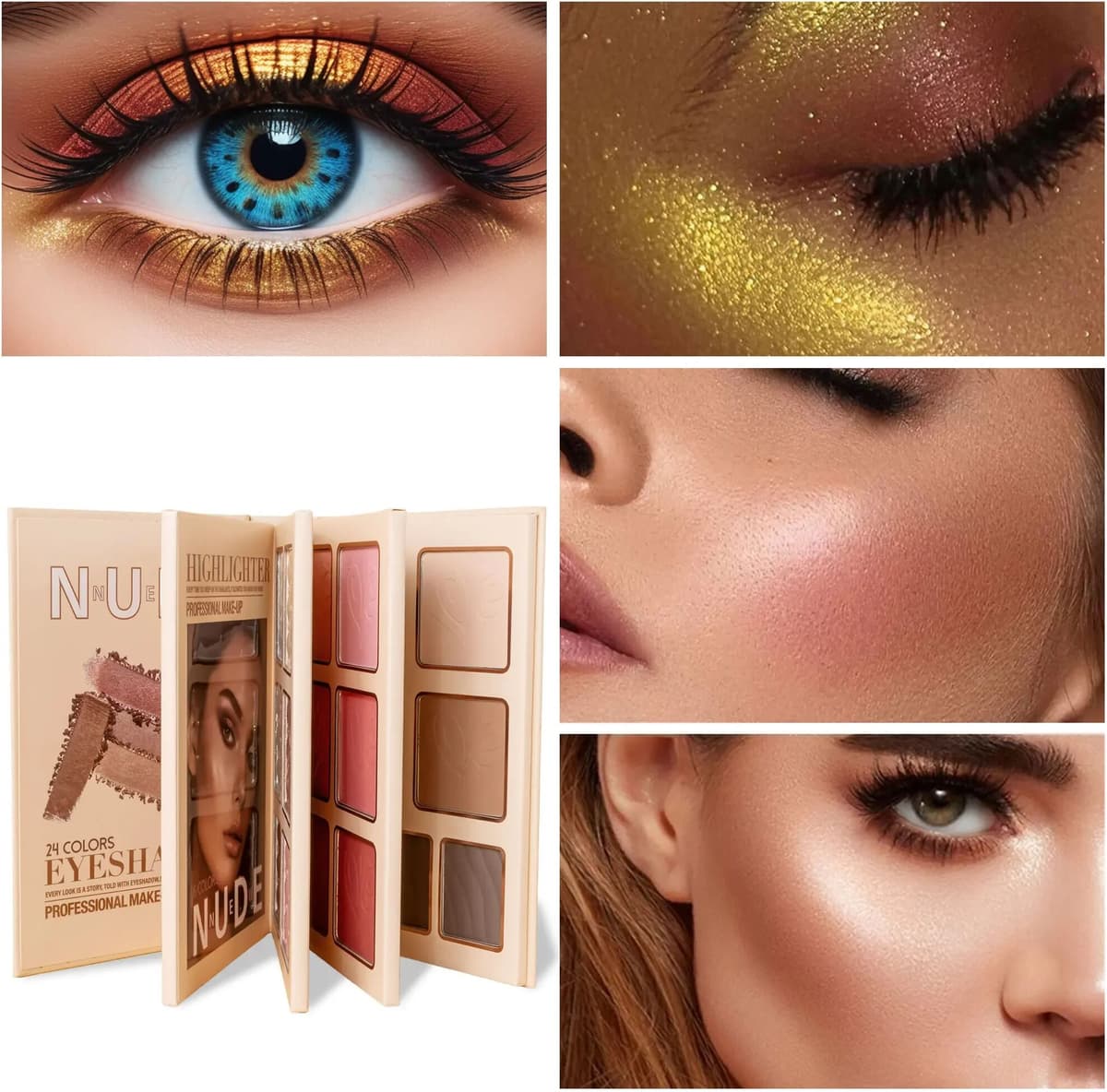 SHCOETY Multi‑Page All‑In‑One Nude Makeup Book Kit, Eyeshadow Blush Highlighter & Contour Powder Palette