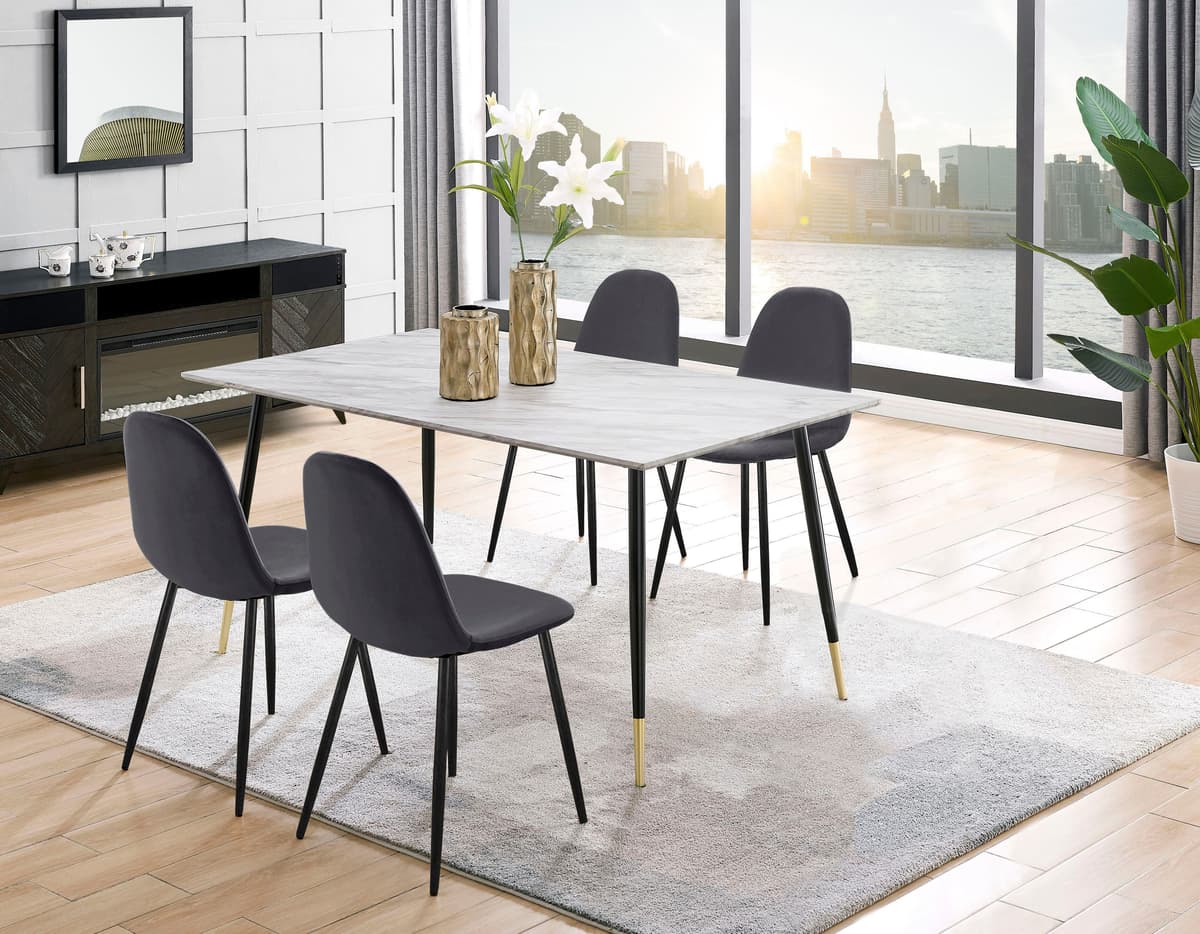 Essgruppe GOODPRODUCT "Eadwine, Tisch plus 4 Stühle, Sitzgruppe", grau, Marmorfarbener Esstisch, Sitzmöbel-Sets, Essgruppe grau Marmorfarbener Esstisch