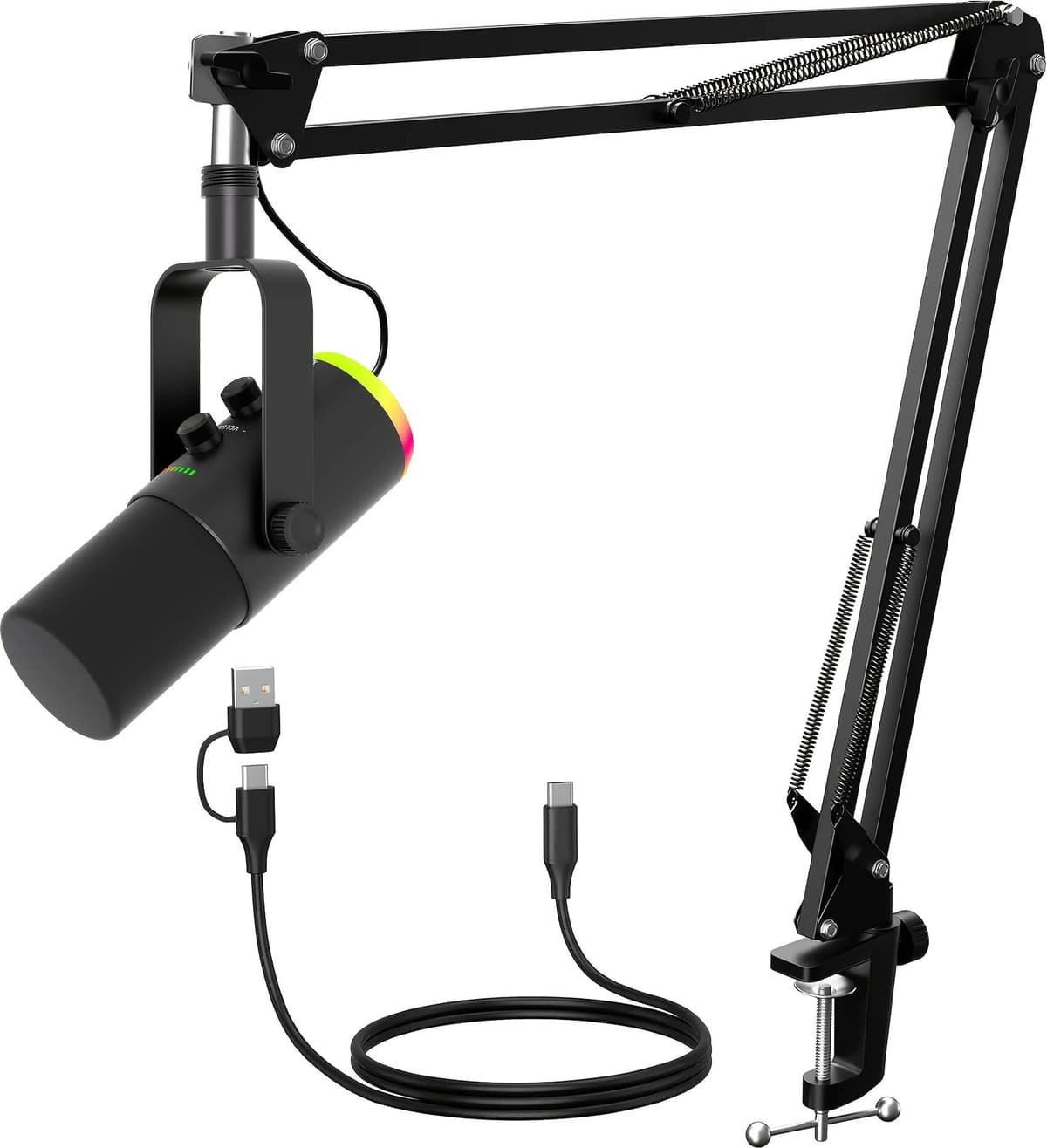 XLR/USB Gaming Microphone Kit: Dynamic PC Mic for Streaming Podcasting, Software Support, Mute Button, RGB Computer Mic