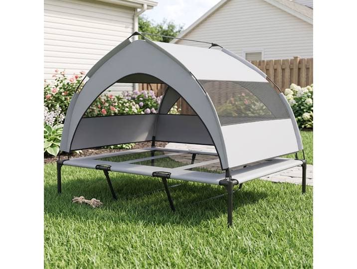 PawHut Lit pour Chiens 122x92x94cm Polyester Gris Acier Noir