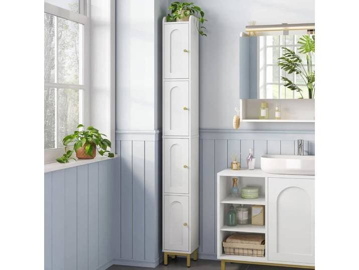 Meuble Colonne Salle de Bain Colonne Rangement avec 4 Portes Armoire de Salle de Bain Étagères Réglables pour Salon Chambre Blanc