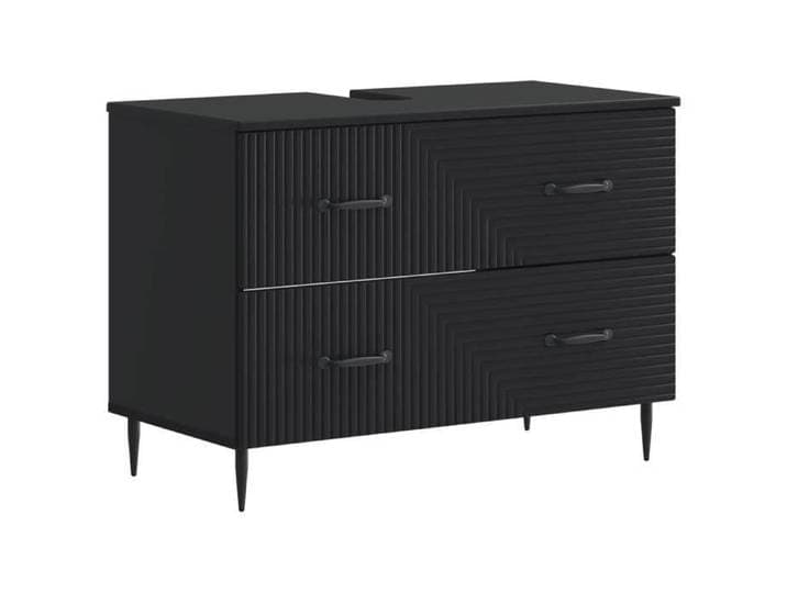 NEUF Mobilier de bains anti l'humidité - Meuble sous Lavabo de Salle de Bain - HAARLEM - Noir - 82 x 41 x 58.5 cm 730375